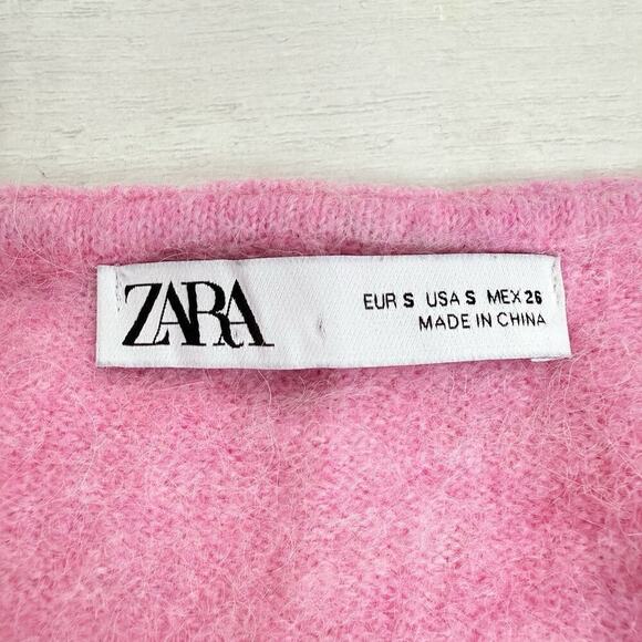 Zara Wool Alpaca Blend Mini Dress Size S Pink Embellished Straps Coquette Twee - Picture 8 of 13